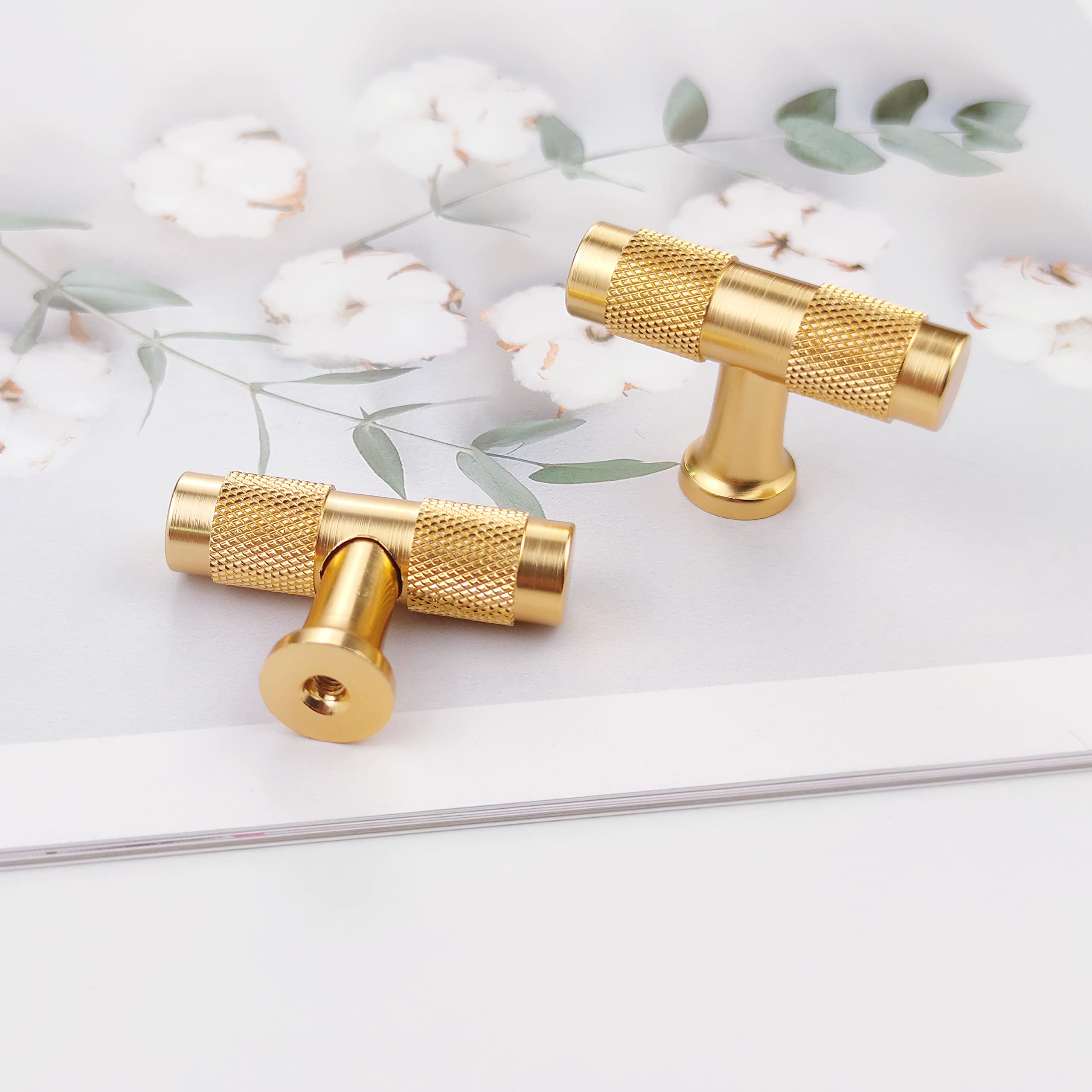 Pexintek 10 Pack Gold Modern Cabinet Handles Solid T Bar Knobs Kitchen Bathroom bedrooms Study Furniture Door Vintage Pulls with Screws for Cupboards Drawer Wardrobe Dresser (Golden Brushed) — image 1