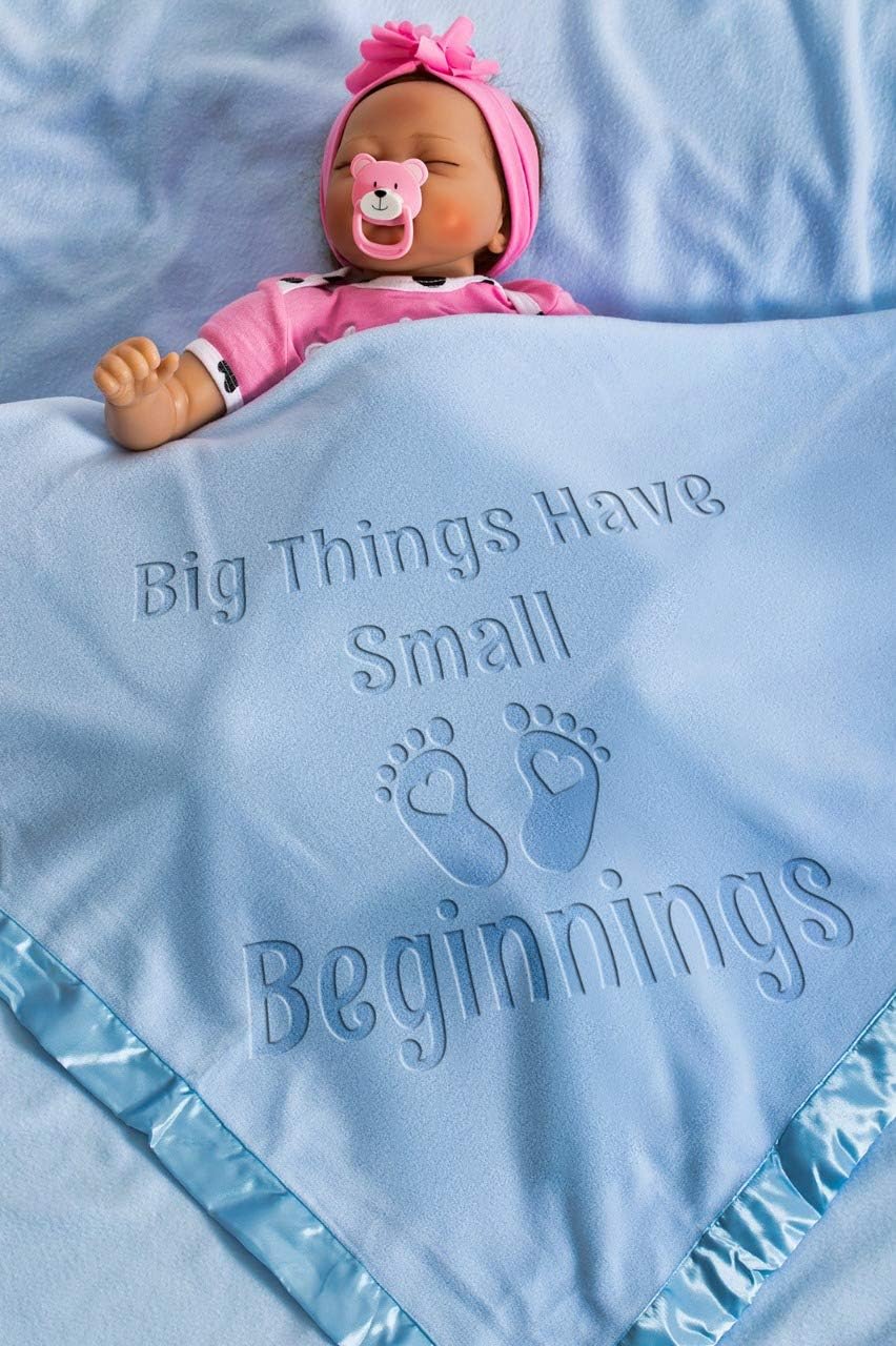 AIGAT Funny Baby Blanket for Boys and Girls with Engraved Text"Big Things Have Small Beginnings", Size 100x75CM/36x36 (Feet/Blue)