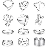 Sanfenly 12 PCS Chunky Gold Rings for Women Non Tarnish 18K Gold Plated Adjustable Statement Ring Knuckle Thumb Stackable Open Rings Set Fashion Jewelry Gifts