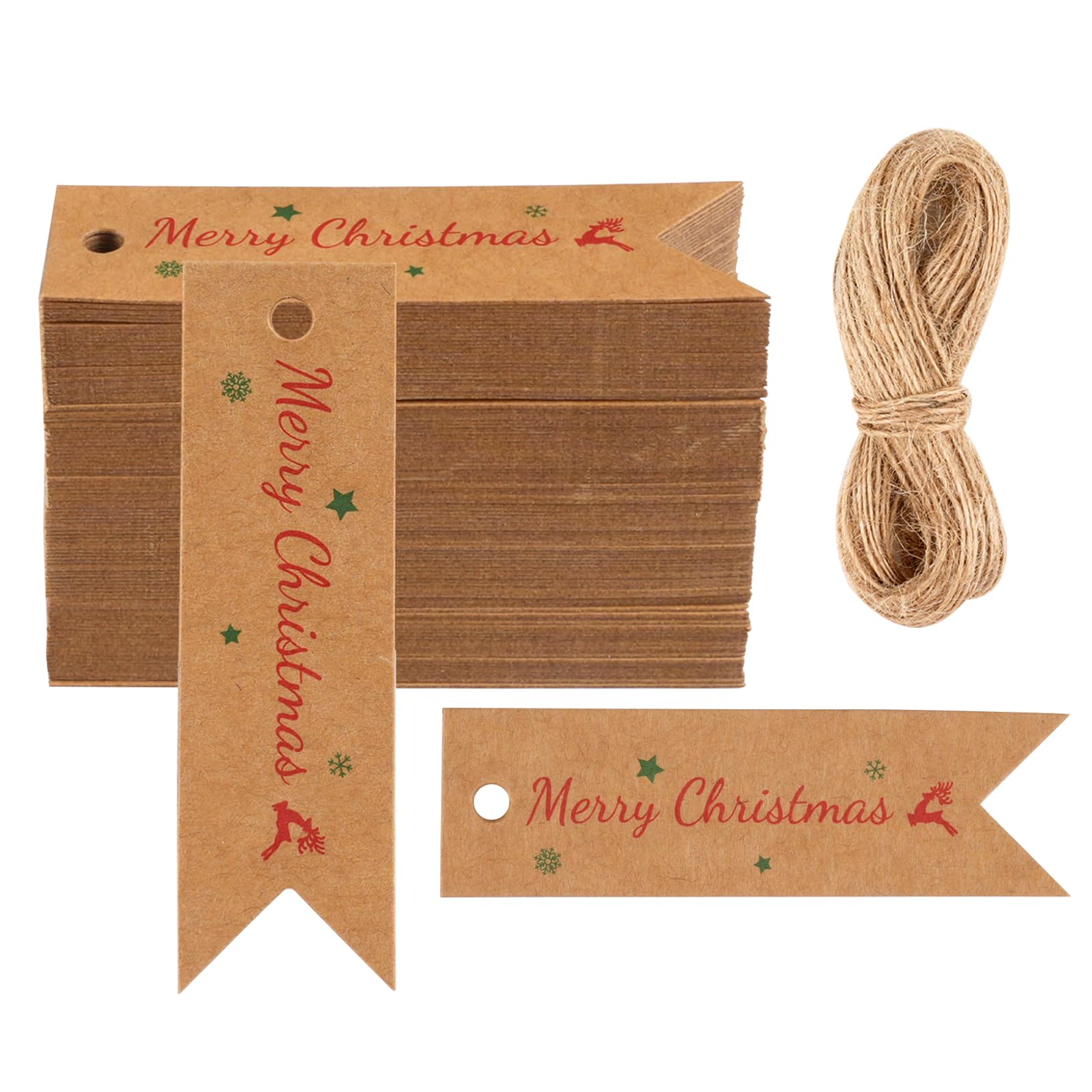 Brown Kraft Christmas Labels - 100 Pcs Gift Tags for Presents, Handmade DIY Crafts