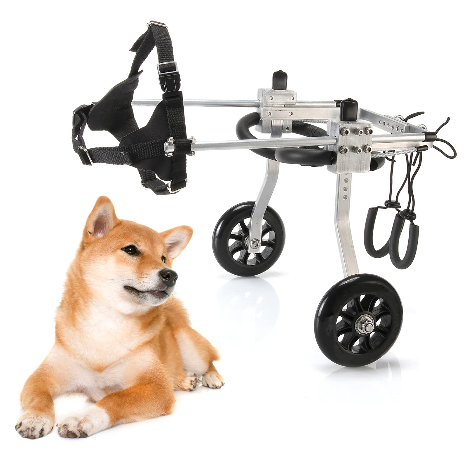 Small 2-Wheel Dog Wheelchair, Aluminium Rear Support Hind Leg Rehabilitation Mobility Aid for Small Dogs & Cats
