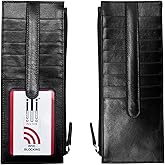 ili New York Long Double Sided Slim Wallet, RFID Blocking Card Holder with ID Window and Side Zip Pocket for Men and Women, Black