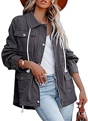 Ebifin Women's Military Anorak Jacket Zip Up Snap