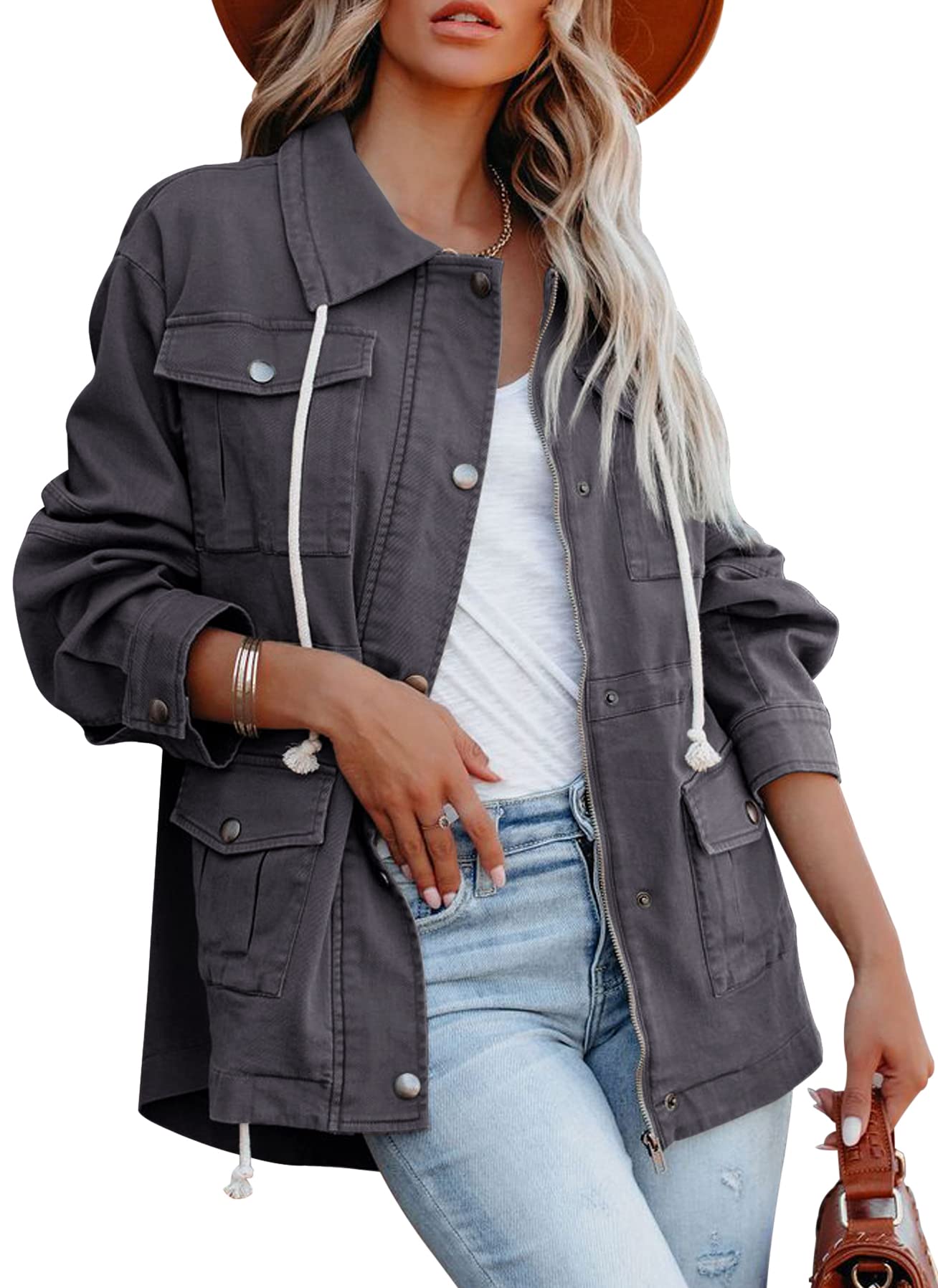 Ebifin Women's Military Anorak Jacket Zip Up Snap
