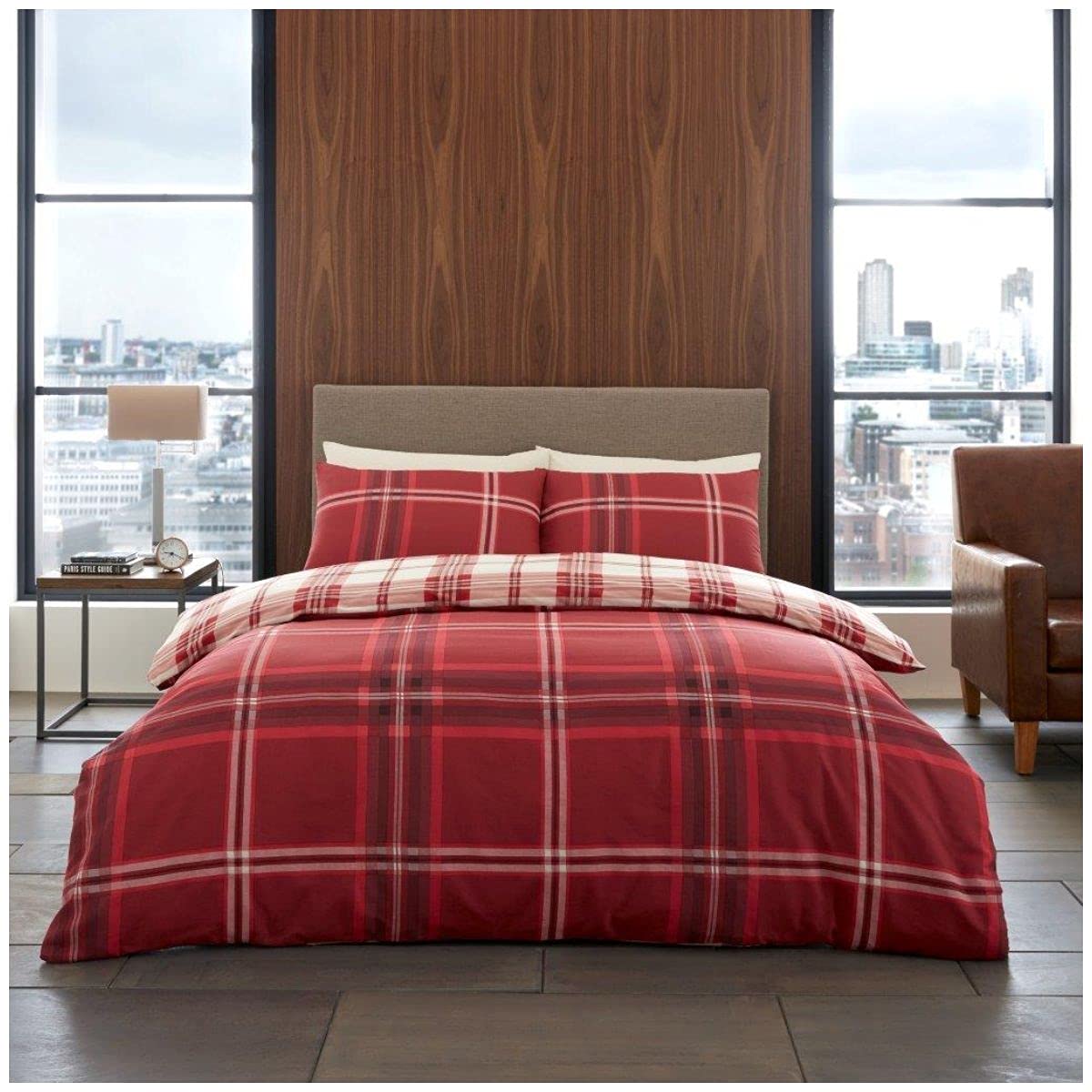 GC GAVENO CAVAILIA Luxury Super Soft Duvet Cover, Poly Cotton Linen Easy Care Quilt Bedding Set, Polycotton, Red-Bardsley, Single