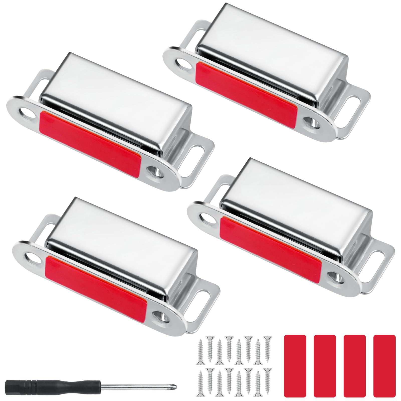 Ainiv Cabinet Magnetic Door Catch, 4 Pack Stainless Steel Cupboard Door Magnet with Double-Sided Tapes & Screws, Strong Door Magnetic Catches for Kitchen Wardrobe Drawer Magnetic Cabinet Door Closure