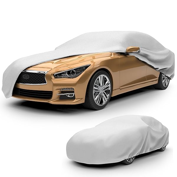 BUDGE LITE CAR COVER, INDOOR PROTECTION, BREATHABLE DUSTPROOF COVER, FITS MID-SIZE SEDANS UP TO 200 INCHES, GRAY, SIZE 3