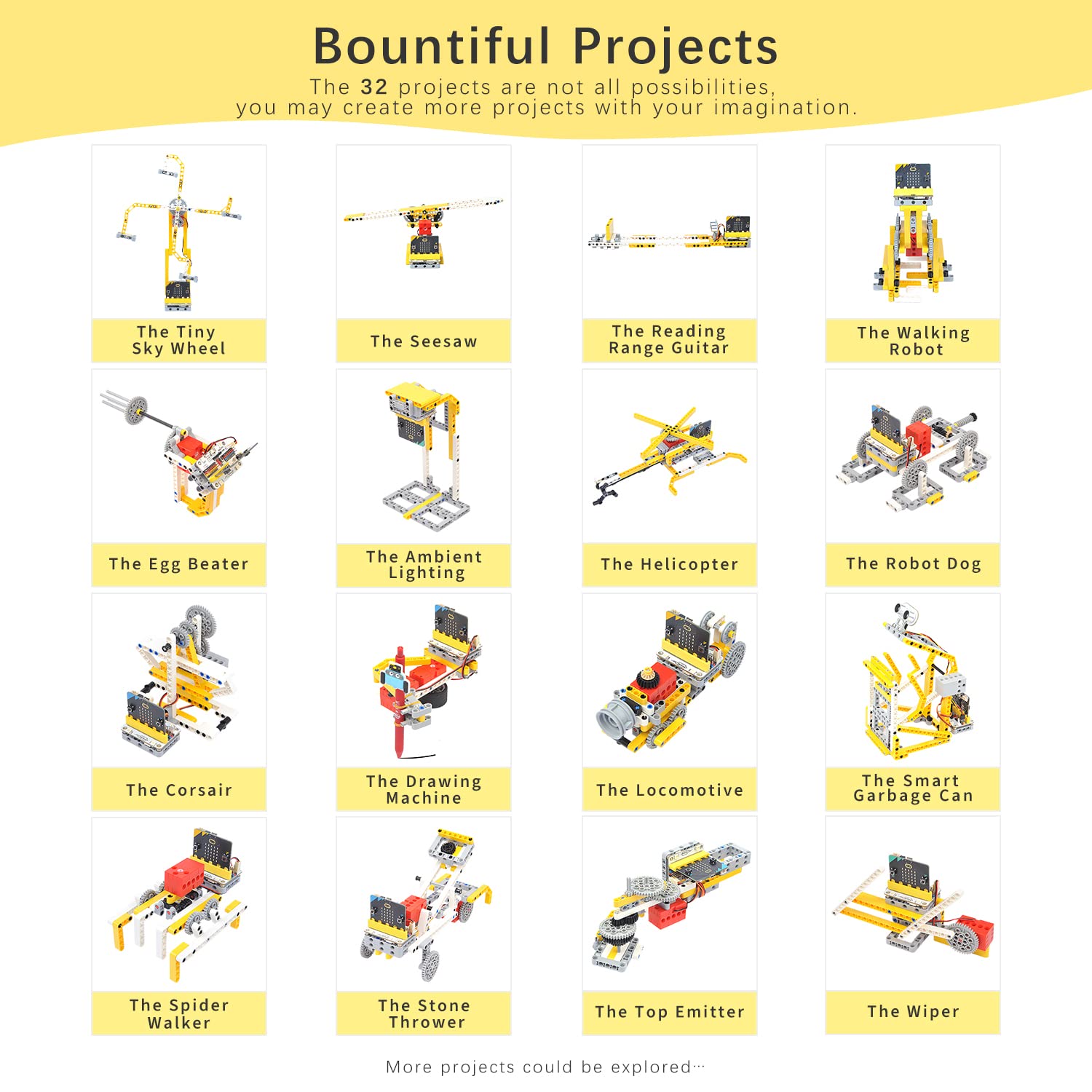 ELECFREAKS microbit 32 in 1 Wonder Sensor Kit, Makecode Programmable Learning Kit with Building Bricks/Sensors/Wukong Expansion Board(Without Micro:bit)