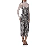 AFRM Womens Shailene Turtleneck Long Sleeve Mesh Bodycon Midi Dress