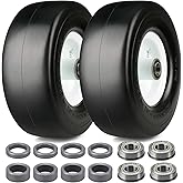 2Pcs 9x3.50-4 "Flat Free Tire, Lawn Mower Tire, with 3.5" Centered Hub, 3/4”& 5/8” Bearings, 2/5"& 1/5" Metal Spacers, 3.5"-4"-4.5"-5" Centered Hub, Smooth Tread Tire for Zero Turn Mowers
