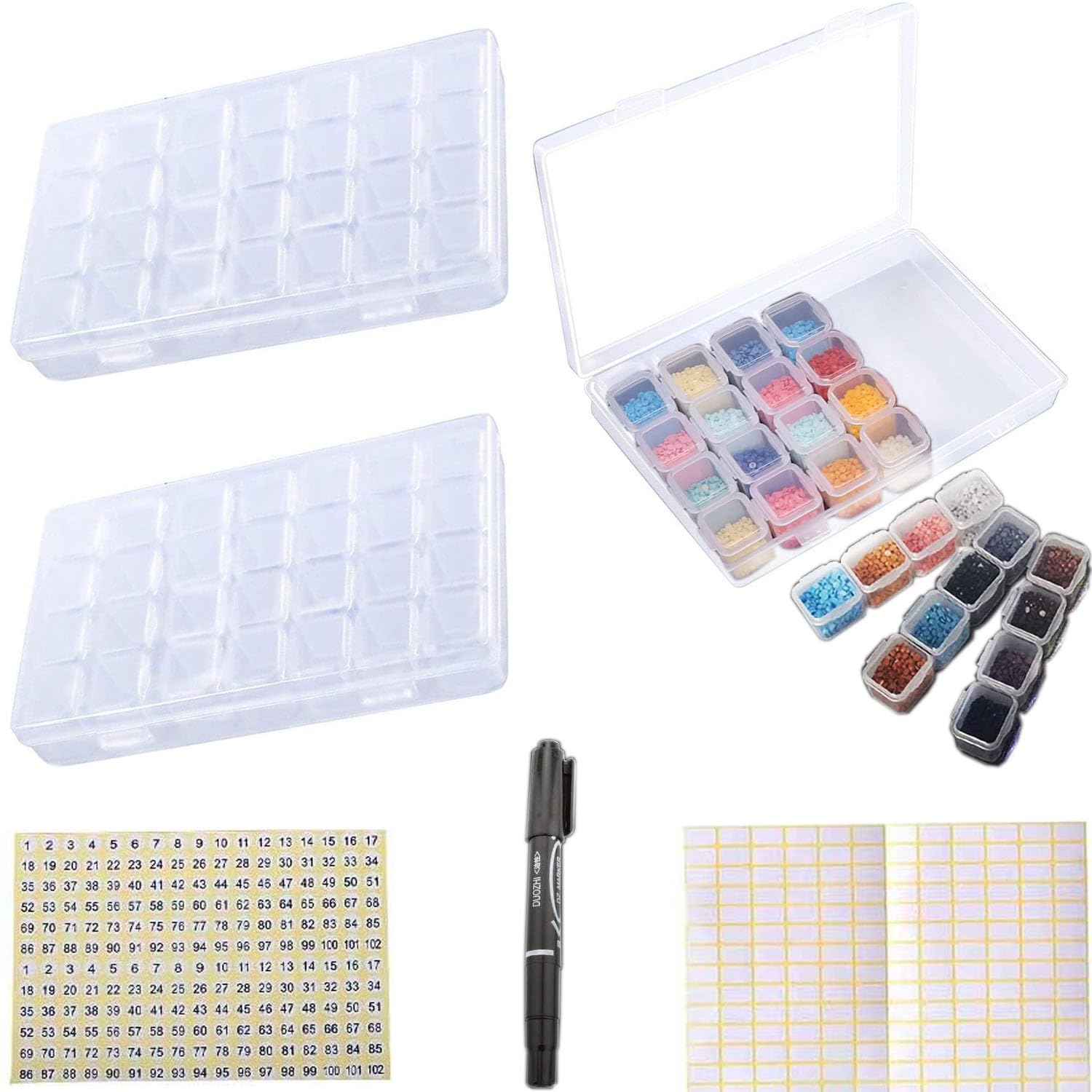 RUNCCI-YUN 28 Grid Plastic Box Diamond Painting Accessories Storage Box, crystal storage box bead boxes storage, Adjustable Storage Boxes - for DIY Art Craft Medicine Pill Storage Box