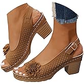 Chunky Heels Sandals for Women 2026 Dressy Block High Heels Ankle Strap Hollow Out Platform Wedge Summer Shoes Comfortable Flower Sandals for Spring and Fall