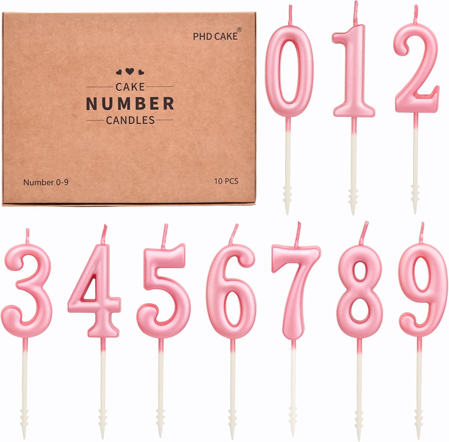 Candles & Holders - PHD CAKE 10-Pieces Pink Numeral Birthday Candles, Cake Numeral Candles Number 0-9 Glitter Cake Topper Decoration for Birthday,Wedding Anniversary,Party Celebration