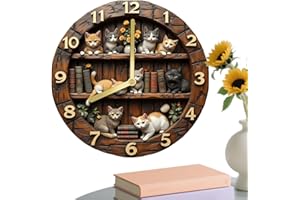 Cat Wall Clock, Cat-Themed Retro Wall Clock, 11.81 Inch Cats Theme Wooden Decoration for Home Living Room Bedroom Farmhouse B