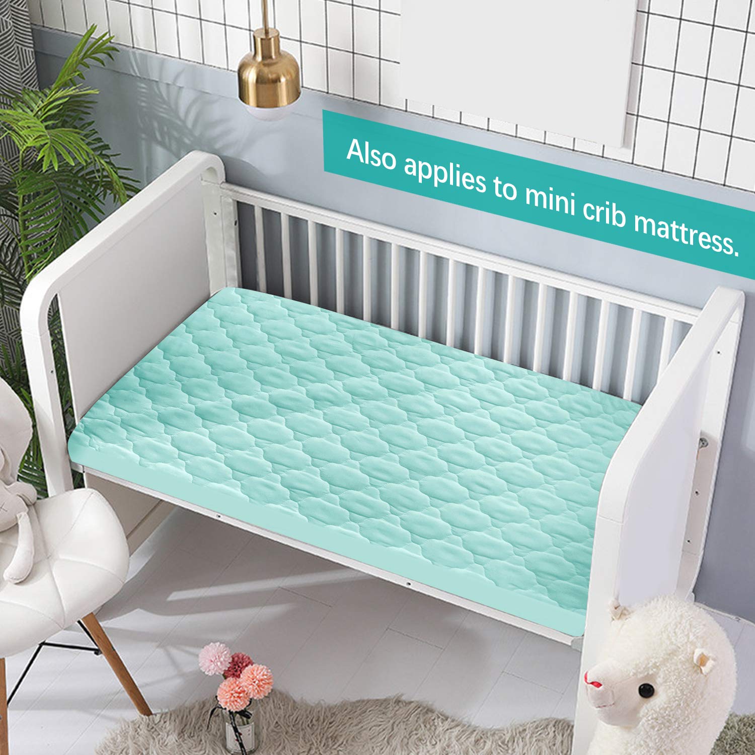 Waterproof Sheet for Pack n Play Quilted, Playard Sheet Protector 39" X 27" fits for Baby Foldable and Playard Mattress, Portable Mini Crib, Aqua