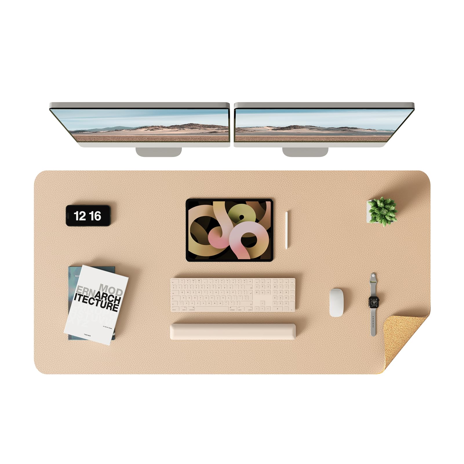 Photo 1 of YSAGi Double-Sided Desk Pad, Leather Desk Mat, Eco Cork Desk Pad Protector,Large Mouse Pad,Waterproof Desk Blotter for Office/Home(Apricot+Cork, 47.2" x 23.6")