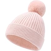 FUOITA Girls Winter Hat Warm Toddler Beanie with Pom Pom Winter Hats for Baby and Kids