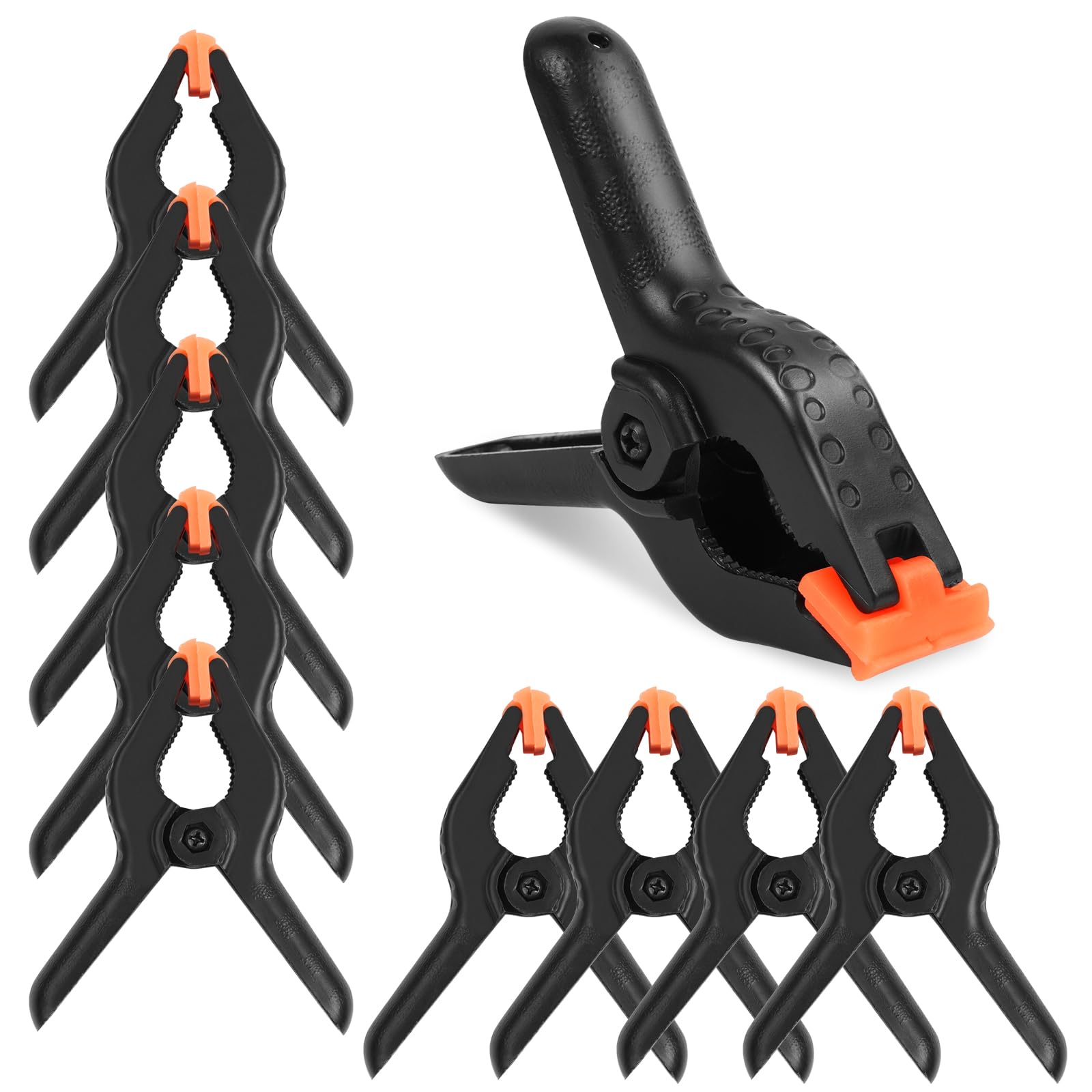 OSDUE 9 Pcs Nylon Spring Clamp,4 Inches Extra Strength Heavy Duty Spring Clips Clamp Set with Moveable Jaws Muslin Clamps Plastic Clamps for Woodwork,Photography, Pool and Workshop