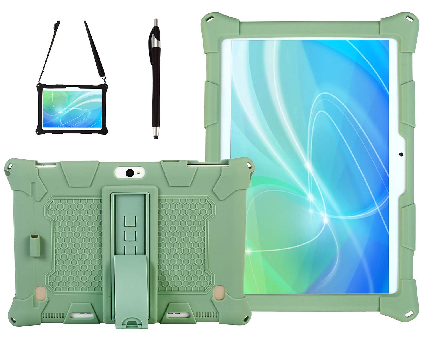 AKNICI Case Cover for Dragon Touch K10 Max10/Tianyida TYD-108 TYD-107/Haehne 10.1/SZWEIL 10/MaiTai 10/YUNTAB K107/GOODTEL G3/VANKYO MatrixPad S30/MaiTing 10/YITAOERA 10,Shoulder Strap and Stylus,Green