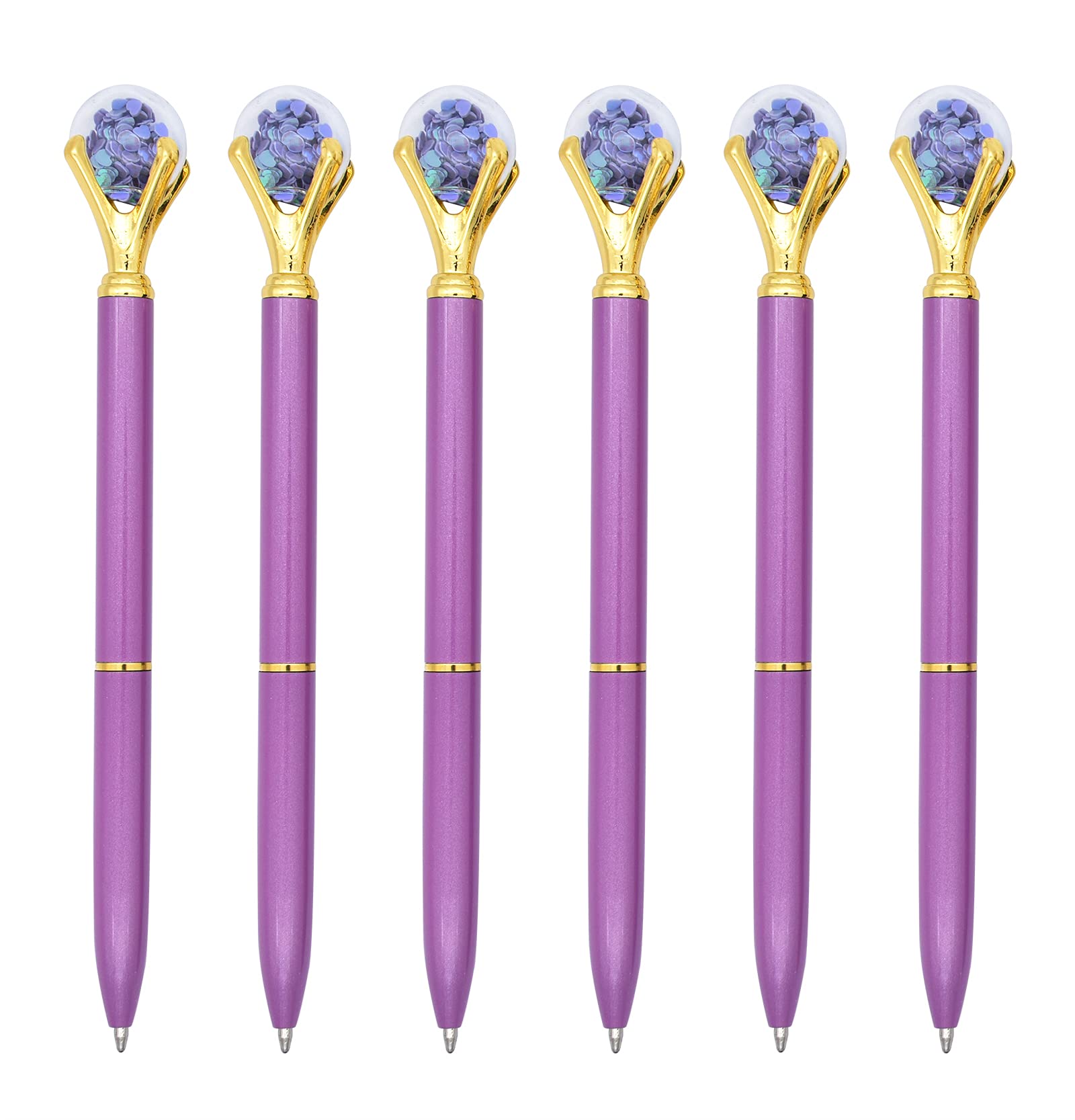 Gullor 6 Pieces Black Ink Pens Diamond Ball Medium Point Ballpoint Pens, Purple