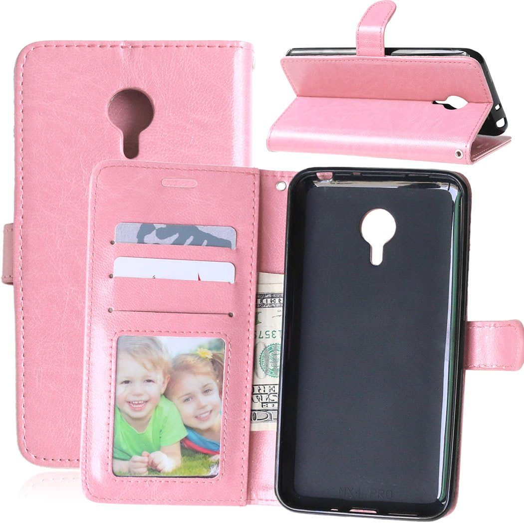 Qiaogle Phone Case - PU Leather Stand Wallet Flip Case Cover for Meizu MX4 Pro (5.5 inch) - DK08 / Pink Classic Solid Color Business Style