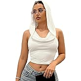 Posyra Women’s Backless Hoodie Tank Top, Sexy Draped Halter Crop Top, Stretchy Rave Festival Outfit