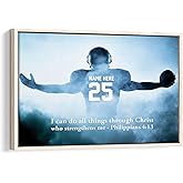 Personalized Football Poster & Framed Canvas, Philippians 4:13 - Motivational Home Office Decor, Custom Name Number Bedroom Living Room Aesthetic Wall Art Gift For Son, Boy, Men