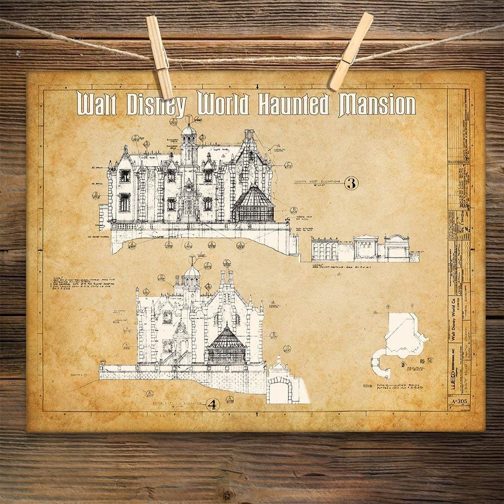 Walt Disney World Haunted Mansion Blueprint - 11x14 Unframed Blueprint d2f