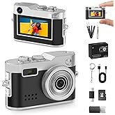 Y2K Mini Keychain Camera, Retro Aesthetic Digital Point and Shoot Camera for Teens, Pocket-Sized Vintage Digicam Bag Charm, 1080P Vlogging Camera with 8GB Card, Birthday Gift for Kids &amp; Friends