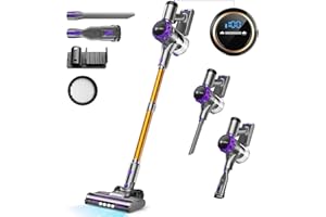 UMLo Cordless Vacuum Cleaner, 300W 28Kpa Powerful Stick Vacuum with LED Display, Rechargeable Cordless Vacuum Max 55Min Runtime, Free-Standing, Vacuum Cleaners for Home Carpet Hard Floor Pet Hair