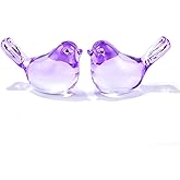 Qianwei 2PCS Crystal Bird Figurine Collectible - Handmade Blown Glass Birds Animals Figurines Crystal Office Desk Table Home Decor Paperweight (2pcs Purple)