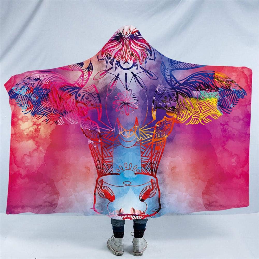 WWTZ Watercolor Bull Hooded Blanket Colorful Cow Sherpa Wearable Blanket Red Blue Purple Animal Blanket