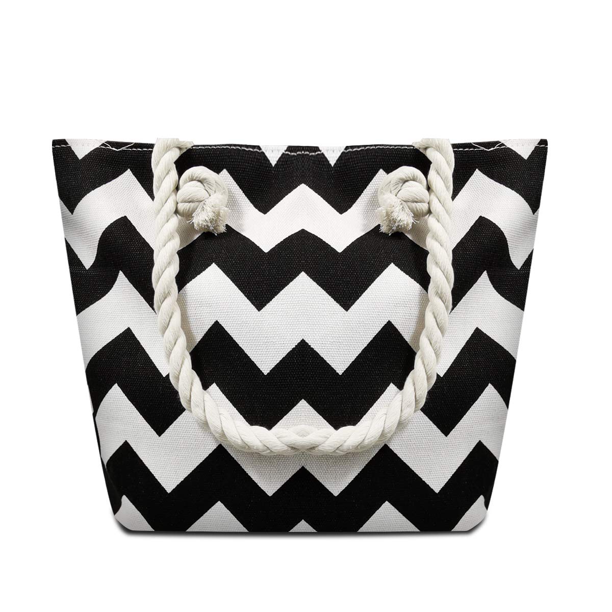 ZhengYue Ladies Canvas Beach Bag Causal Shopping Bag Shopper Tote Shoulder Bag for Holiday and Travel with Cotton Rope Handle Black