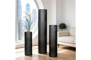 Lilvduybz Set of 3 Black Floor Vase, 15.7"/21"/27.1" Large Decorative Vases, Modern Hammered Honeycomb Metal Standing Vase, f