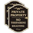 Private Property Sign No Trespassing Sign, No Soliciting Signs, CCTV IP Camera Video Surveillance Warning Metal Signs, 14 x 10 Inches Rust Free Aluminum Metal, 2 Pack