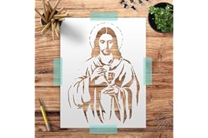 Jesus Holding Chalice Stencil Template - Reusable 8.5x11 Inches for Painting on Walls, Wood, Glass, Arts and Crafts Art, Craft, and DIY Projects - LIONX