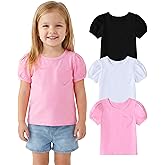 Coaturi 3 Pack Toddler Girl Shirts: Short Puff Sleeve Cotton T-Shirts Round Neck Heart Tops Summer Tee Size 18M-5Y