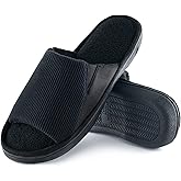 Honalika Cozy Men's Open Toe House Slippers Memory Foam,Comfy Slip On Indoor Slipper for Men Breathable, Non-Slip Soft Bedroom Home