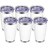 VEGOND 20oz Tumbler with Lid and Straw Stainless Steel Tumbler Cup Bulk Vacuum Insulated Double Wall Travel Coffee Mug Powder Coated Coffee Cup(White 6 Pack