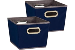 Household Essentials 74 Small Tapered Decorative Storage Bins | 2 Pack Set Cubby Baskets | Navy Blue