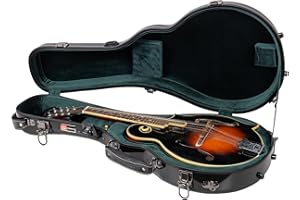 Crossrock Fiberglass Mandolin Case – Contoured for F-Style (Fits Gibson F5) | Black Gloss, Forest Green Velvet, TSA Lock, Accessory Compartment, Backpack Straps – Sleek Pro Travel Case
