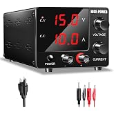 NICE-POWER DC Power Supply Variable 0~30V 0~10A, 3-Digits LED Display Current and Voltage Adjustable 150W Fixed with Encoder DC Bench Power Supply 15V 10A/30V 5A,Electroplating DIY etc PSU