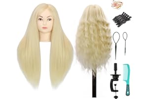 Mannequin Head Human Hair With 70% Real Human Hair Mannequin Head Human Hair 22inch Hairdresser Practice Training Head Cosmetology Manikin Doll Head (make-uped#613)