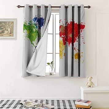 Amazon Com Shenglv Map Window Curtain Fabric Abstract Colorful