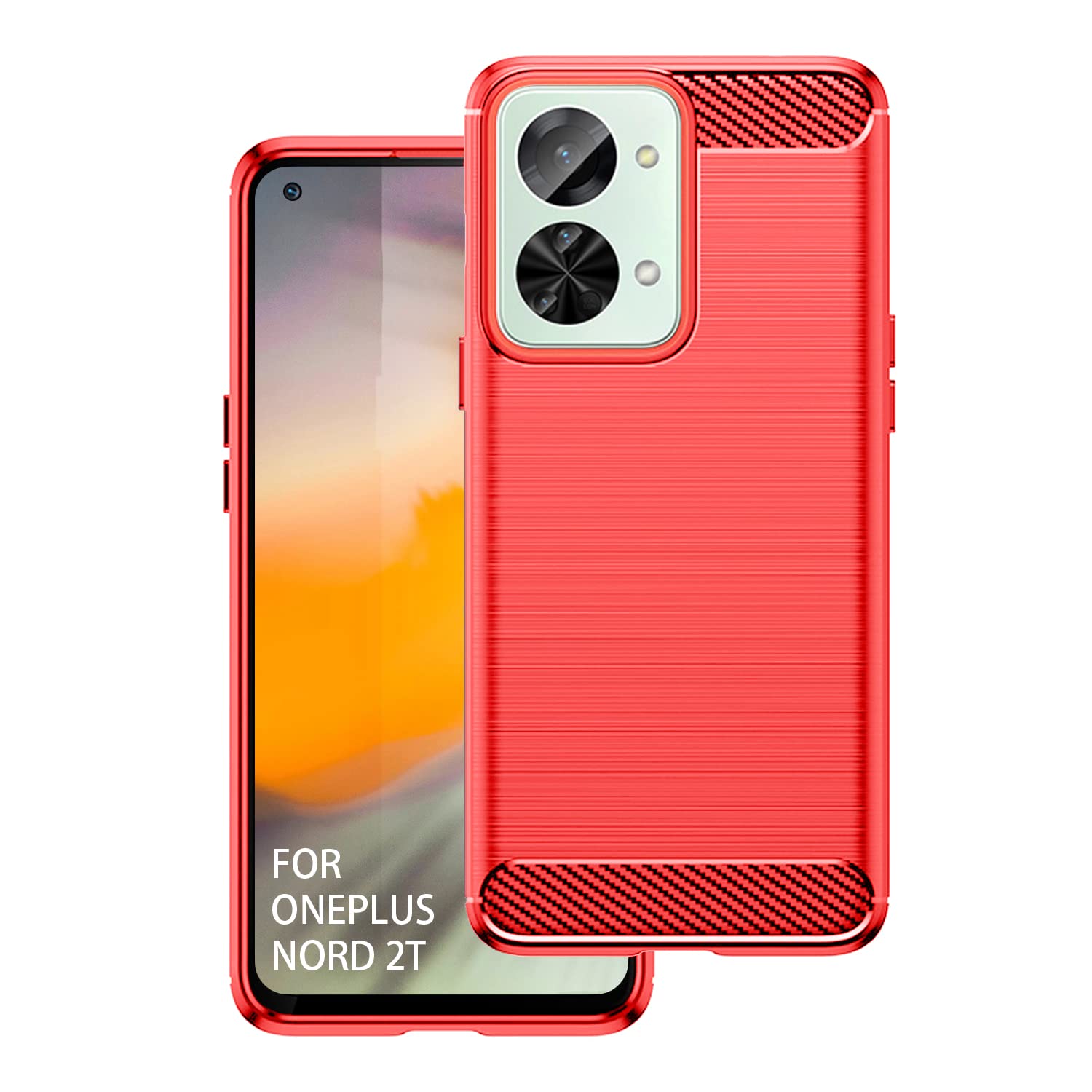SCL Case for OnePlus Nord 2T Case OnePlus Nord 2T Phone Case [Red], Carbon Fibre Effect Gel Grip Protection Cover [Anti Scratch][Anti Collision] Case Compatible with OnePlus Nord 2T — image 1
