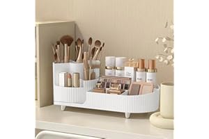 KQJS Rotating Large Capacity Cosmetic Display Case,Bathroom Counter Organizer Countertop Storage,Cosmetics Skincare Shelf Organizer (White, M)