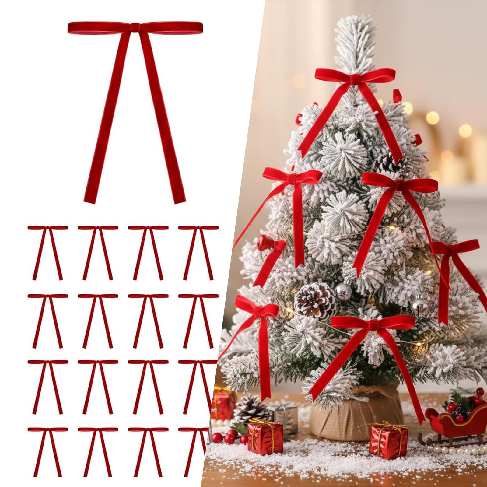 Photo 1 of 24 Velvet Bows for Christmas Tree, Red Velvet Christmas Tree Decor, Suitable for Xmas Home Decor Wedding Outdoor Indoor