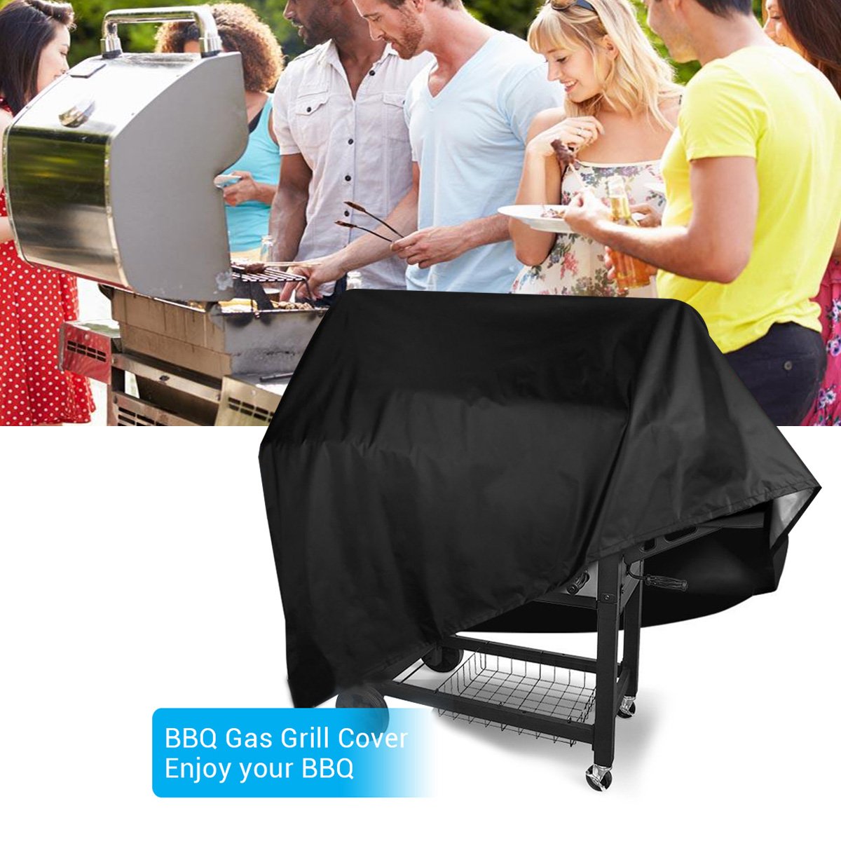 MAXFE.CO Gas Grill Cover, 145 cm Heavy Duty BBQ Cover Waterproof Outdoor Barbeque Grill Cover for Weber, Char Broil, Brinkmann with Drawstring and Spring Lock