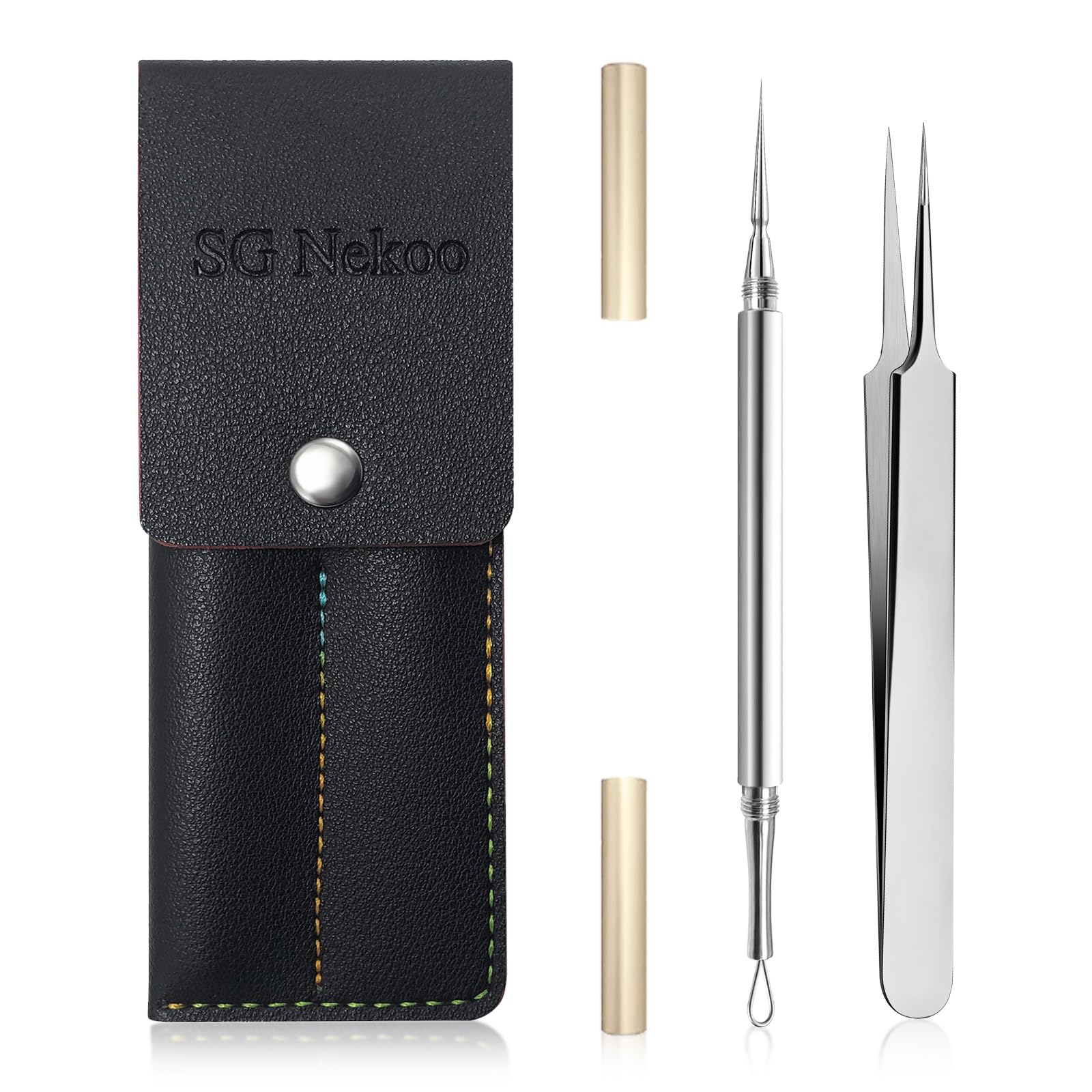 Professional Facial Milia Removal Tool and Whitehead Extractor,Titanium Alloy Double Ended Needle and Steel Tweezers Kit,Blackhead,Blemish,Zit & Pimple Acne Remover Popper (Titanium Gold) — image 1