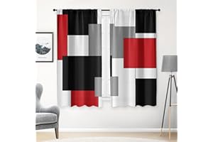 Tayney Red Kitchen Curtains 63 Inch Length Geometric Window Curtains Over Sink Set of 2, Black Grey White Curtain for Bedroom Living Room, Modern Abstract Kitchen Decor 42x63 Inch